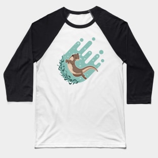 Sea otter floating on water with kelp forest vector illustration Baseball T-Shirt